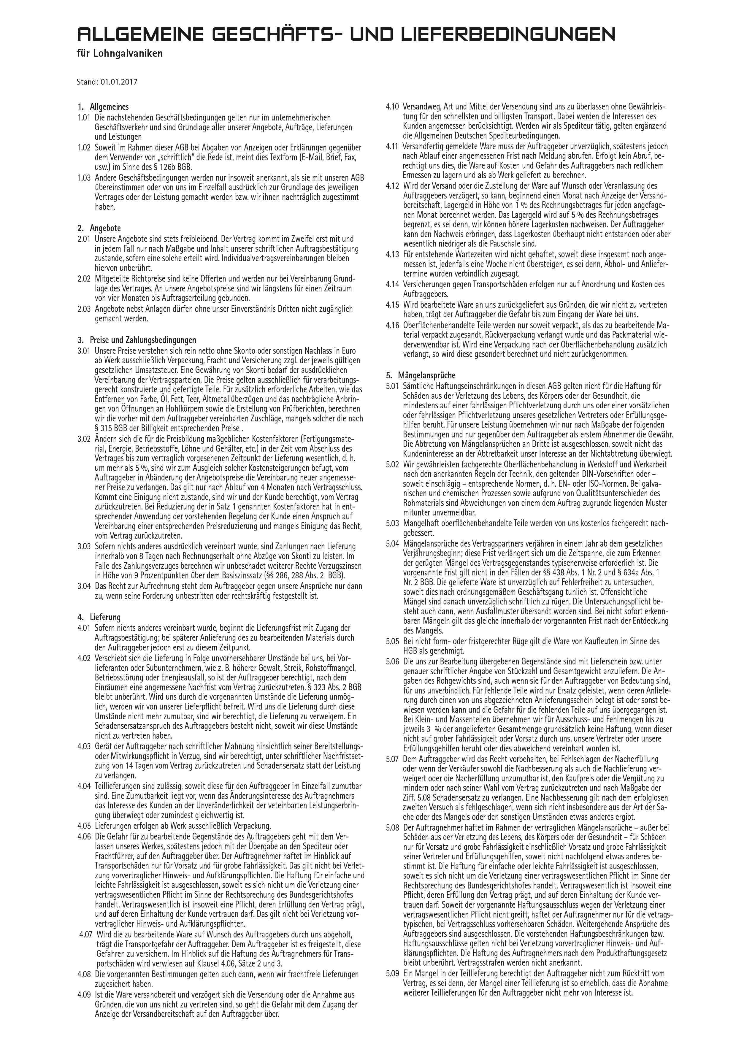 Allgemeine Geschäftsbedingungen, Seite 1